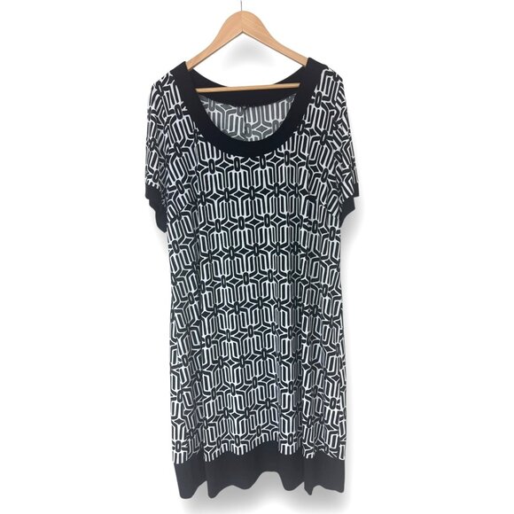 Size 2X 18 20 Tiana B Black & White Geometric Print Shift Dress Summer Plus Size - Picture 4 of 7